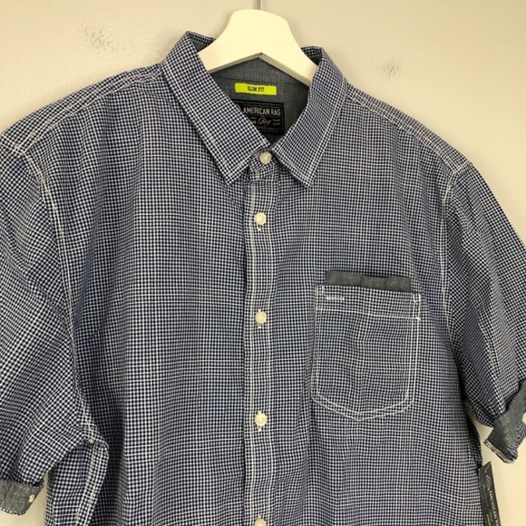 American Rag Cie Mens Slim Fit Plaid Short Sleeve - Large - Picture 4 of 15